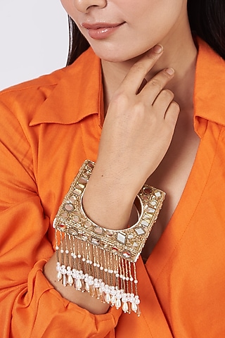 Gold Hand Embroidered Bangle by KnotMeCute