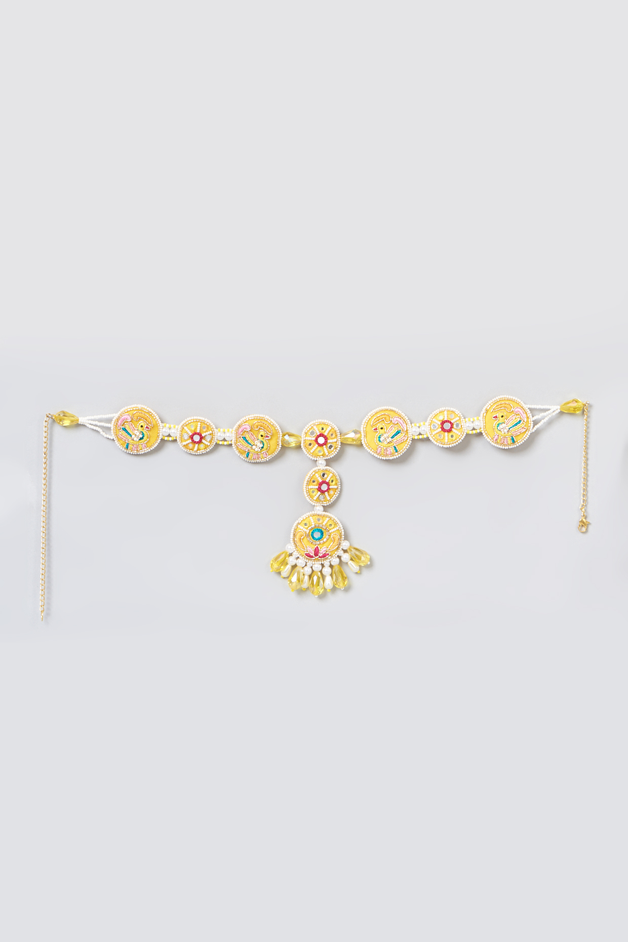 Yellow Hand Embroidered Mathapatti by KnotMeCute