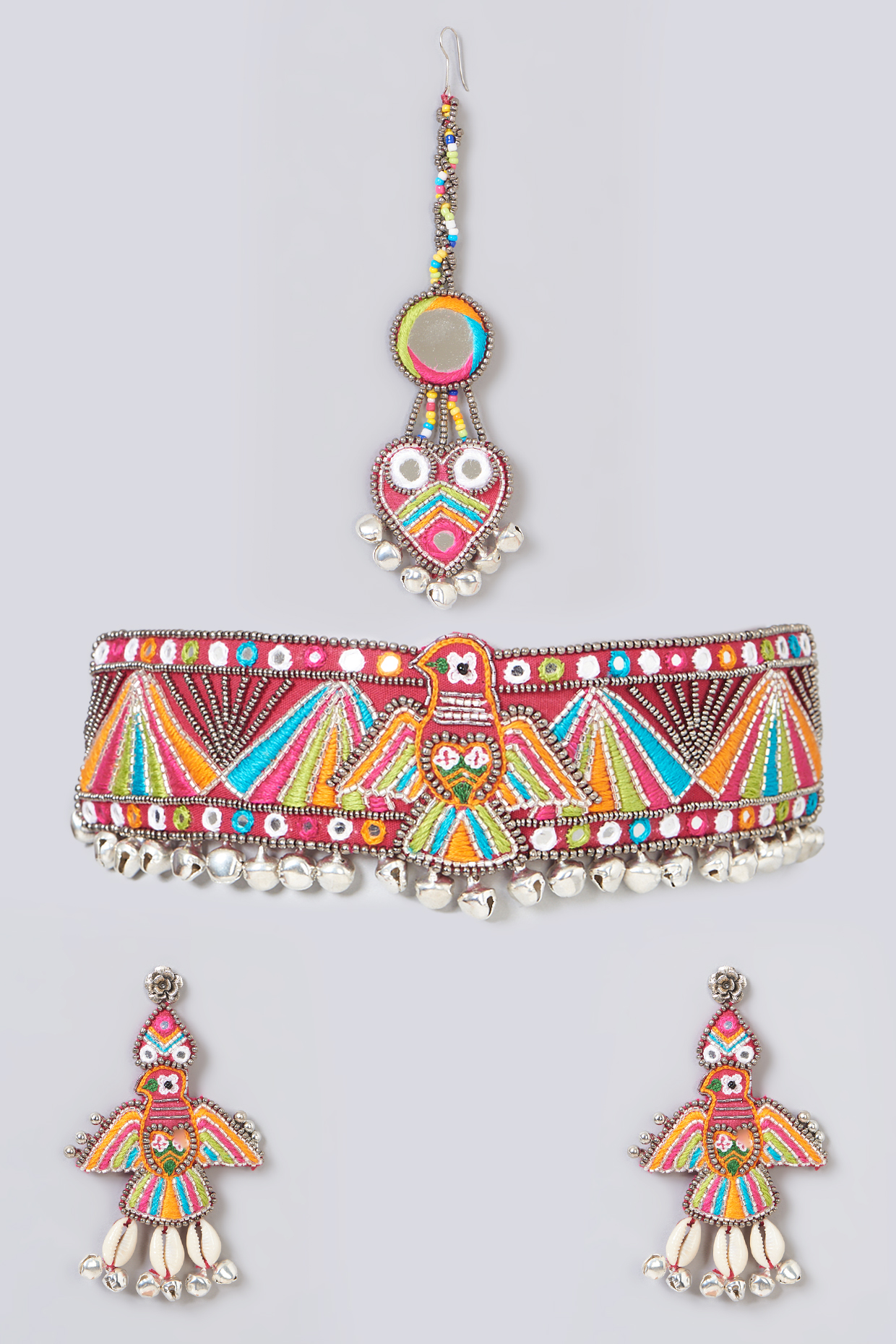 Multi-Colored Hand Embroidered Necklace Set by KnotMeCute