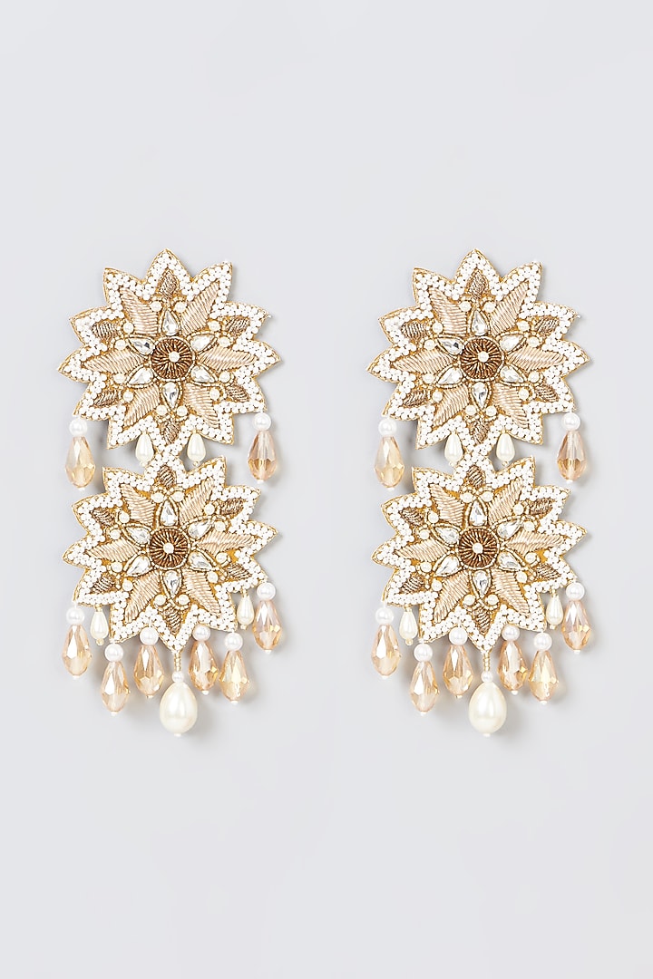 Gold Hand Embroidered Earrings by KnotMeCute at Pernia's Pop Up Shop