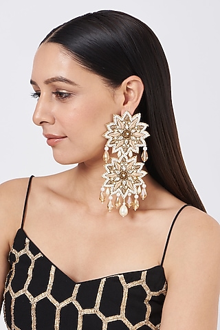 Gold Hand Embroidered Earrings by KnotMeCute