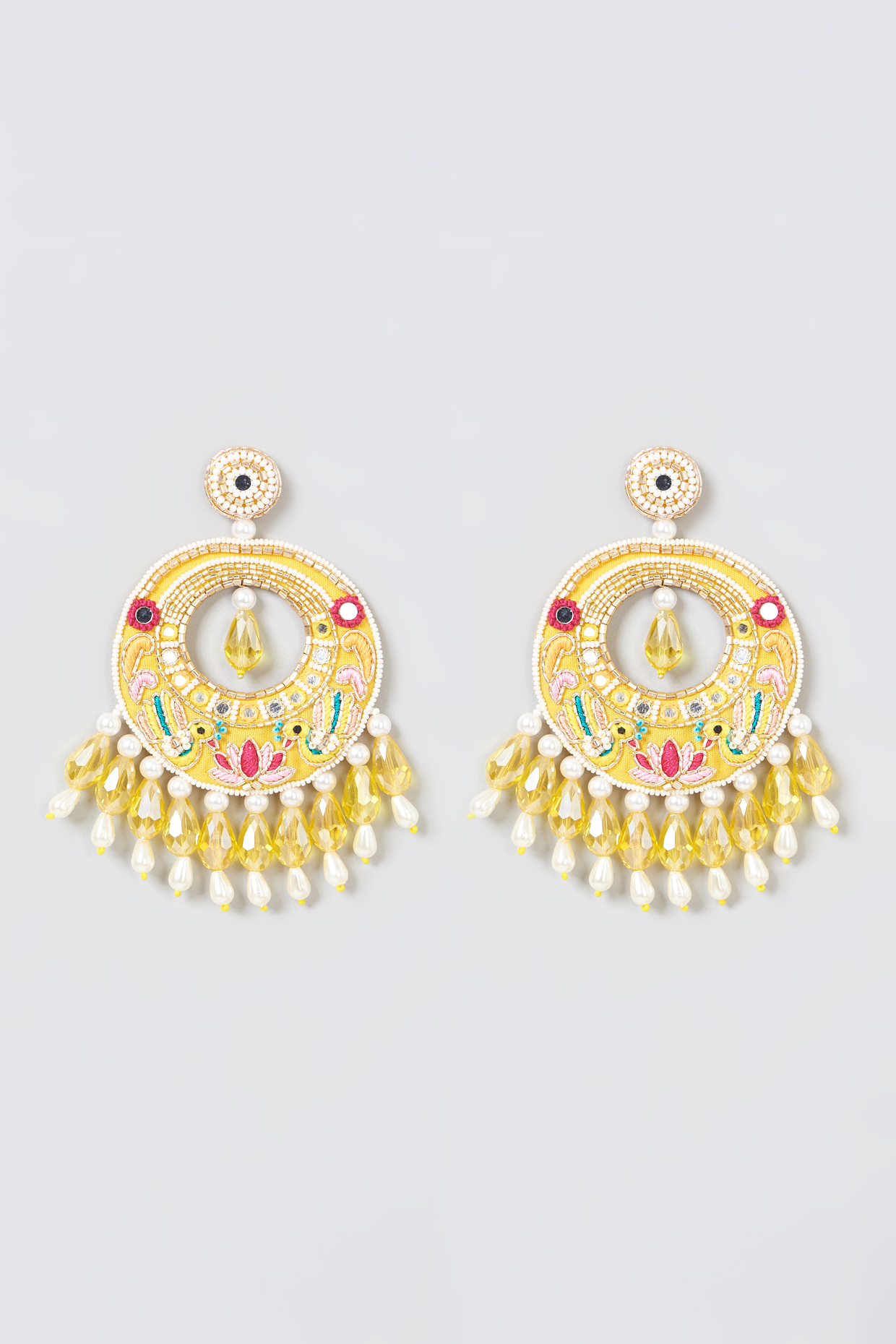 Yellow Hand Embroidered Earrings by KnotMeCute