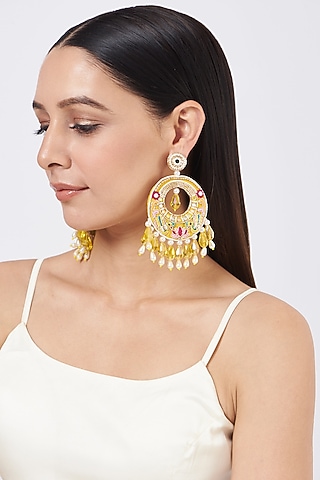 Yellow Hand Embroidered Earrings by KnotMeCute