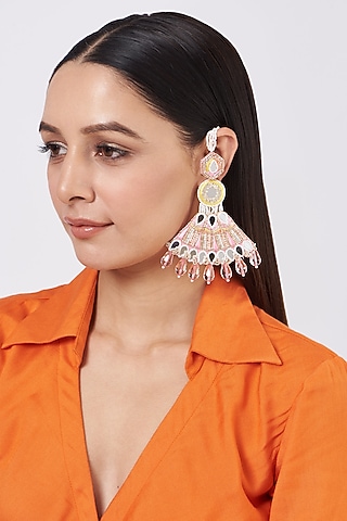 Pink Hand Embroidered Earrings by KnotMeCute