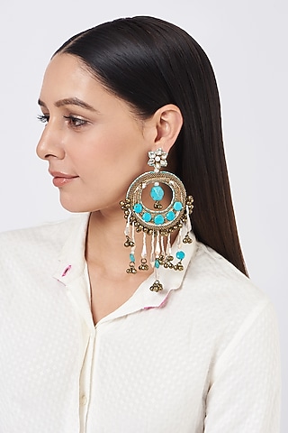 Gold Embroidered Chandbali Earrings by KnotMeCute