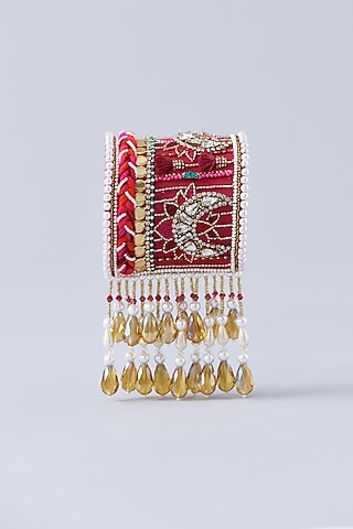 Rani Pink Hand Embroidered Cuff Bracelet by KnotMeCute