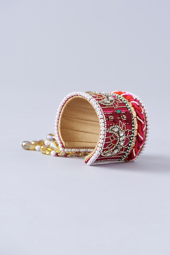 Rani Pink Hand Embroidered Cuff Bracelet by KnotMeCute at Pernia's Pop Up Shop