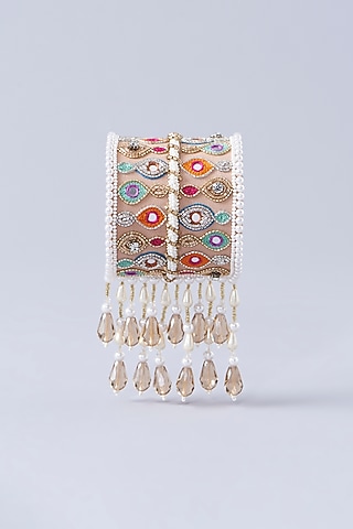 Beige Hand Embroidered Cuff Bracelet by KnotMeCute