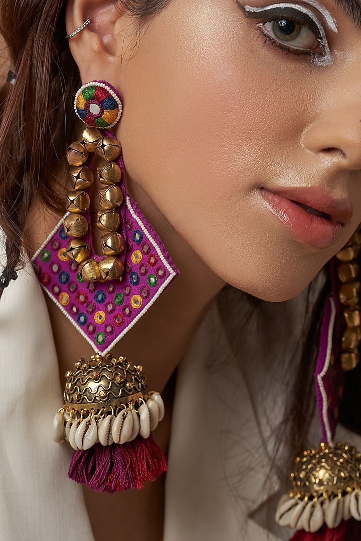 Purple Mirror Jhumka Earrings by KnotMeCute