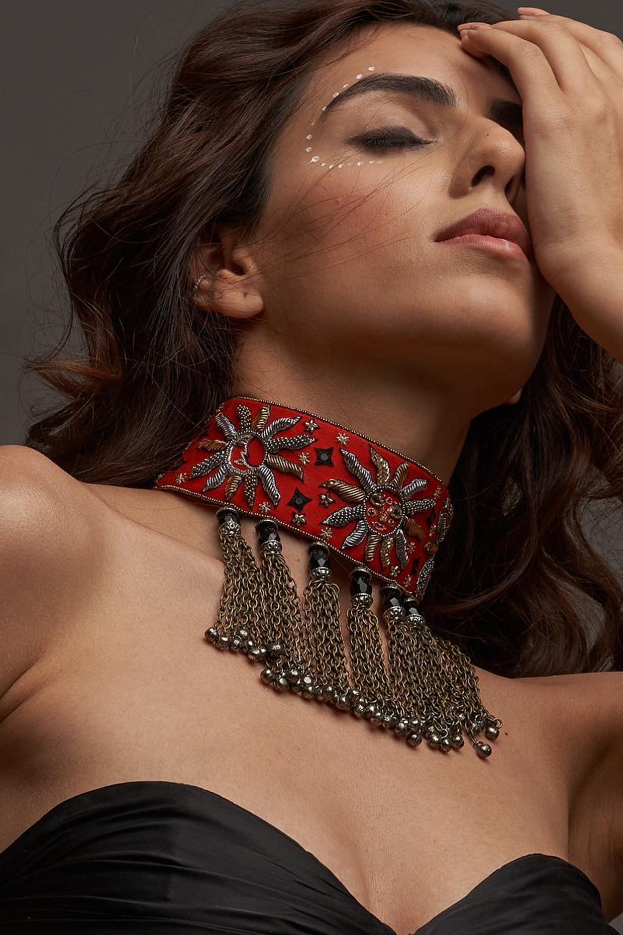 Rust Orange Embroidered Choker Necklace by KnotMeCute