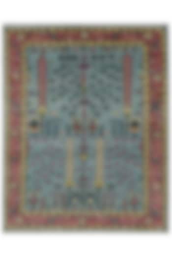 Pale Blue & Red Handspun New Zealand Wool Carpet by Knotty Rugs