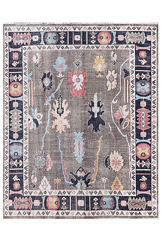 Ash Grey & Navy Blue Hand-Knotted Carpet by Knotty Rugs