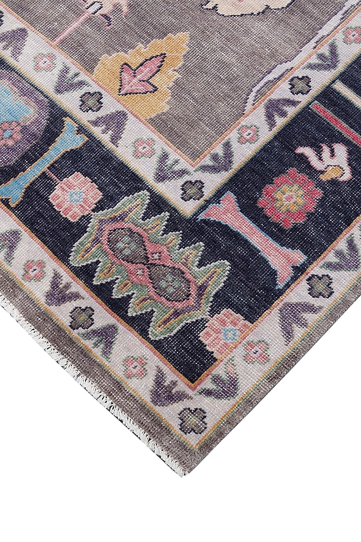 Ash Grey & Navy Blue Hand-Knotted Carpet by Knotty Rugs at Pernia's Pop Up Shop