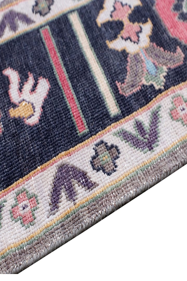 Ash Grey & Navy Blue Hand-Knotted Carpet by Knotty Rugs at Pernia's Pop Up Shop