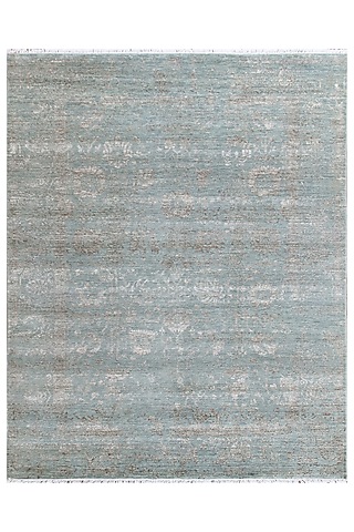 Beige & Powder Blue Hand-Knotted Carpet by Knotty Rugs