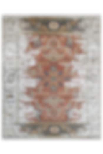 Off-White & Rust Red Hand-Knotted Carpet by Knotty Rugs