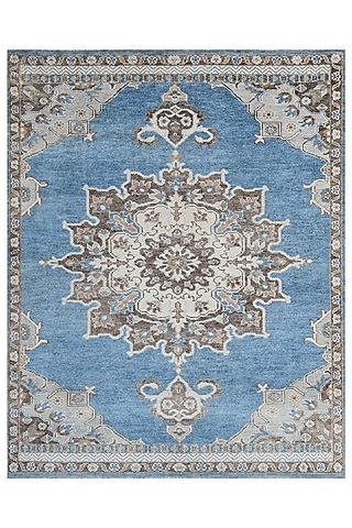 Sky Blue Hand-Knotted Carpet by Knotty Rugs