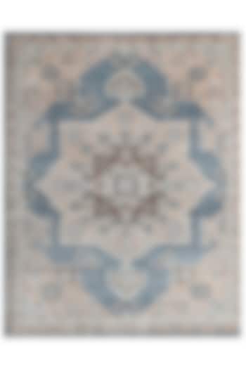 Beige & Powder Blue Handspun New Zealand Wool Hand-Knotted Carpet by Knotty Rugs