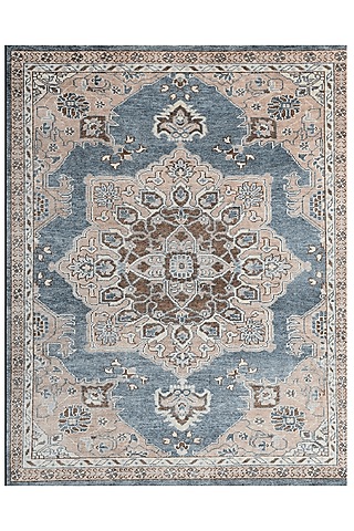 Beige & Powder Blue Handspun New Zealand Wool Hand-Knotted Carpet by Knotty Rugs