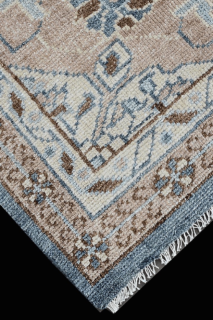 Beige & Powder Blue Handspun New Zealand Wool Hand-Knotted Carpet by Knotty Rugs at Pernia's Pop Up Shop