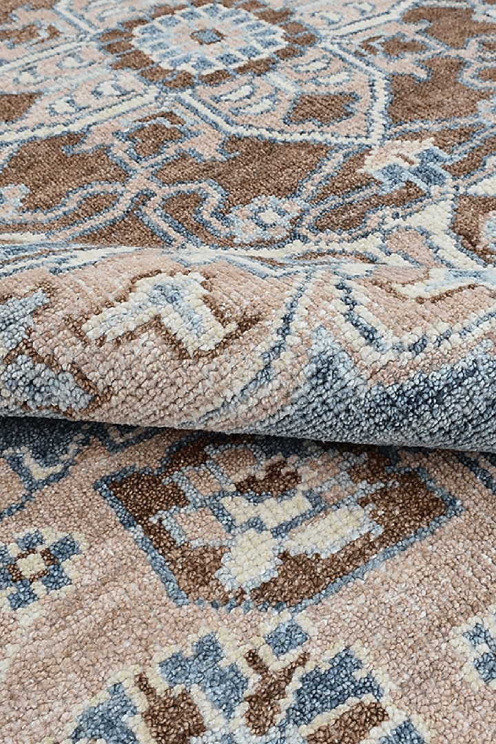Beige & Powder Blue Handspun New Zealand Wool Hand-Knotted Carpet by Knotty Rugs at Pernia's Pop Up Shop