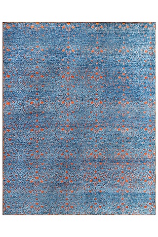 Sky Blue & Rust Red Hand-Knotted Carpet by Knotty Rugs