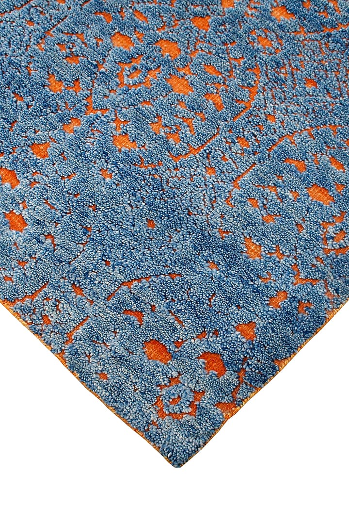 Sky Blue & Rust Red Hand-Knotted Carpet by Knotty Rugs at Pernia's Pop Up Shop