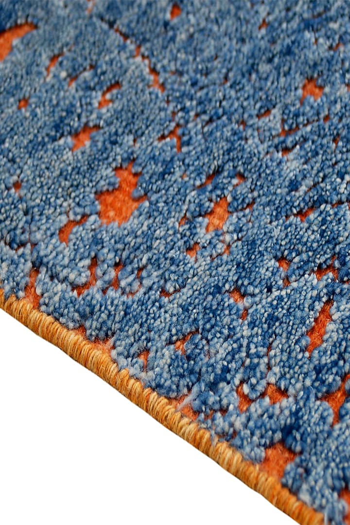 Sky Blue & Rust Red Hand-Knotted Carpet by Knotty Rugs at Pernia's Pop Up Shop