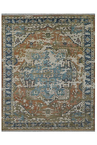 Rust Brown & Aster Blue Hand-Knotted Carpet by Knotty Rugs