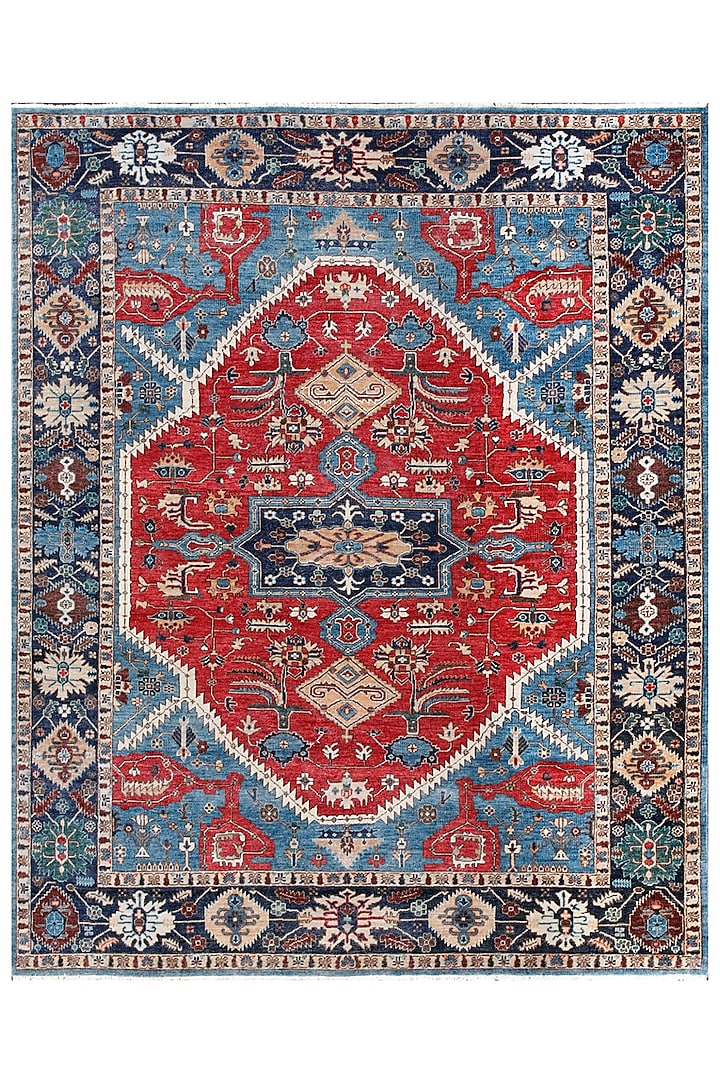 Red & Cobalt Blue Hand-Knotted Carpet by Knotty Rugs