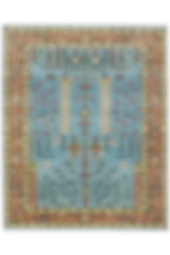 Pale Blue & Rust Red Hand-Knotted Carpet by Knotty Rugs