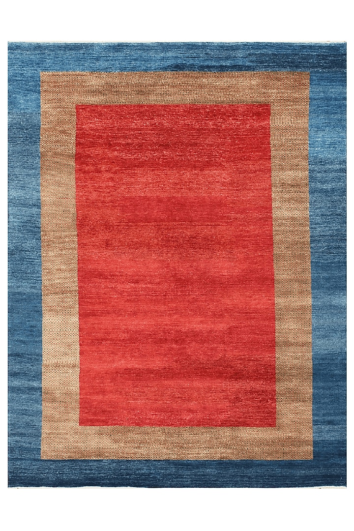 Cobalt Blue & Bright Red Hand-Knotted Carpet by Knotty Rugs