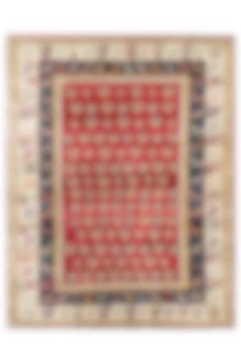 Ivory & Red Wool Hand-Knotted Carpet by Knotty Rugs