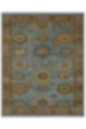 Rust Brown & Pale Blue Hand-Knotted Carpet by Knotty Rugs at Pernia's Pop Up Shop