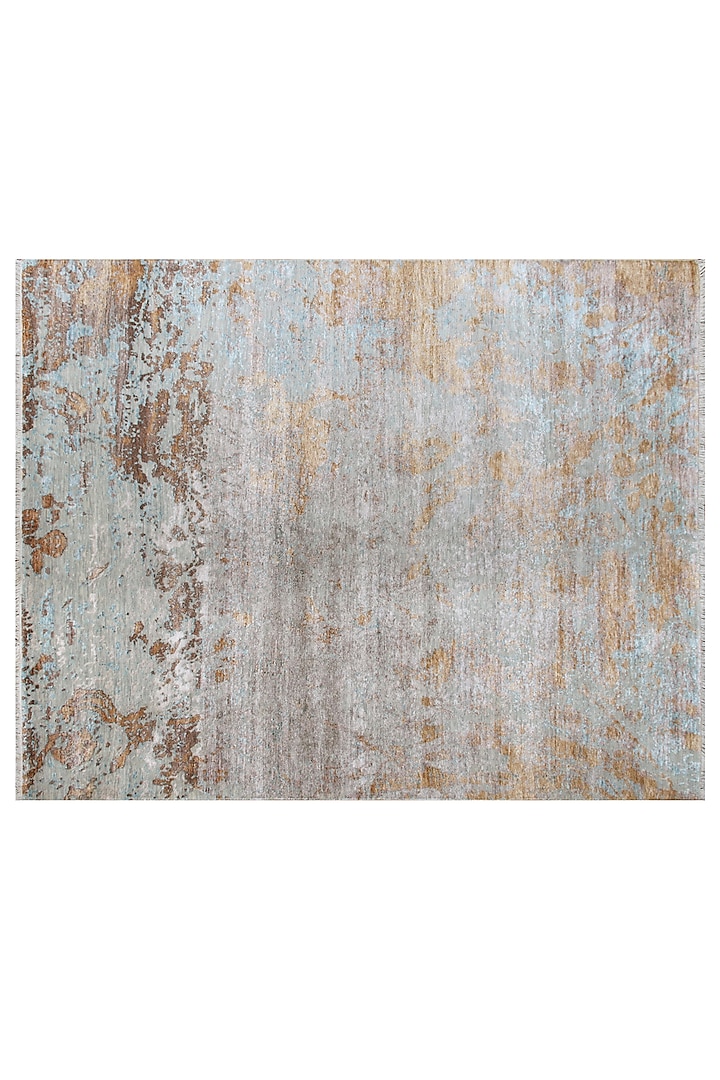 Beige & Powder Blue Hand-Knotted Carpet by Knotty Rugs
