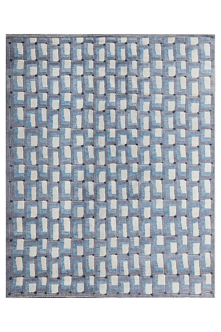 Powder Blue & Grey Hand-Knotted Carpet by Knotty Rugs