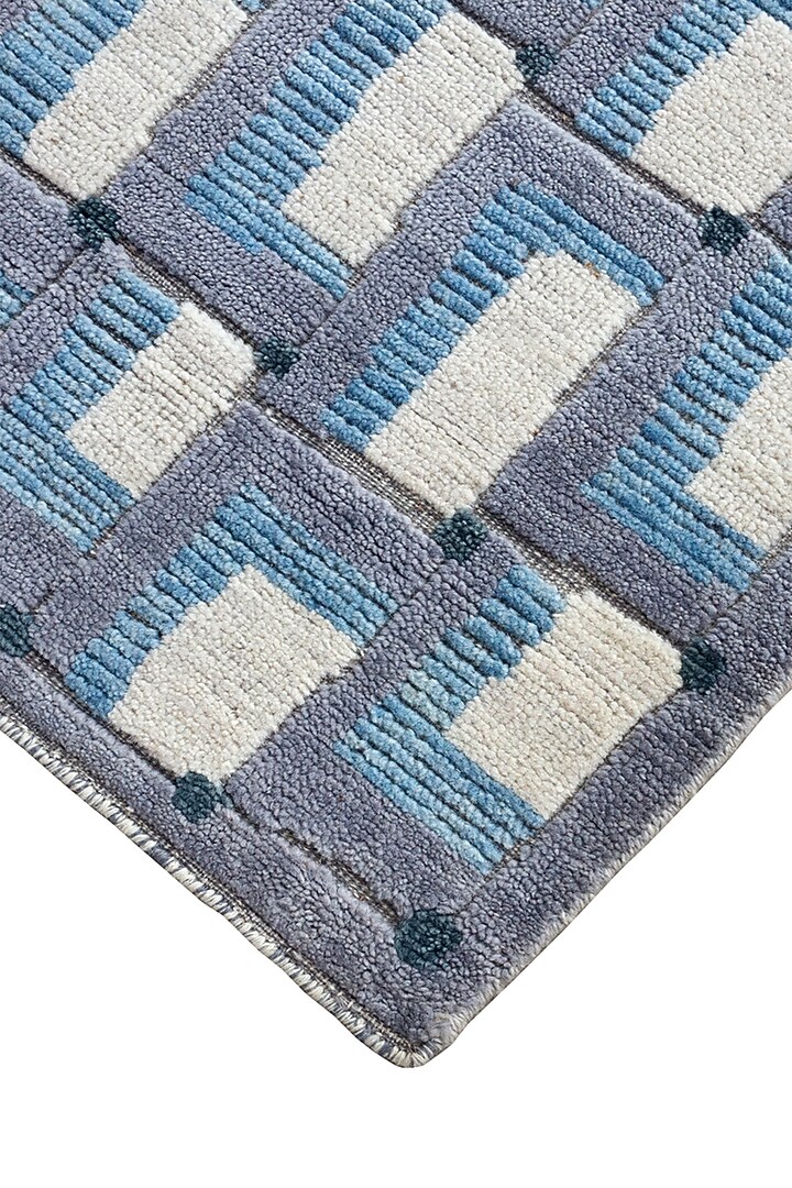 Powder Blue & Grey Hand-Knotted Carpet by Knotty Rugs at Pernia's Pop Up Shop