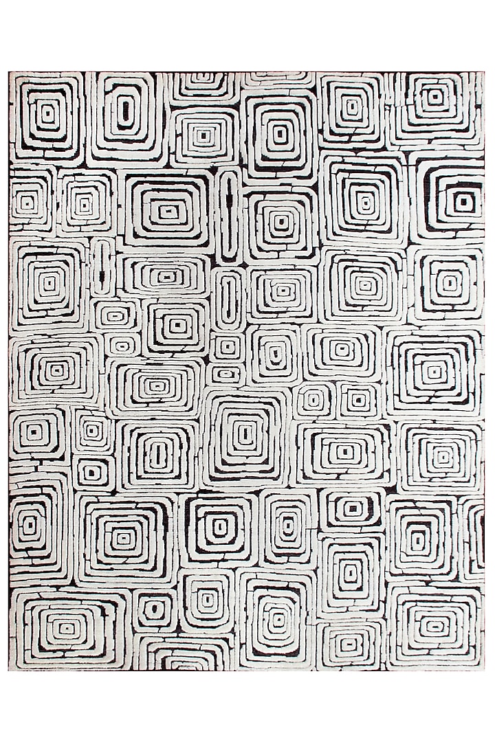 Ivory & Black Wool Hand-Knotted Carpet by Knotty Rugs