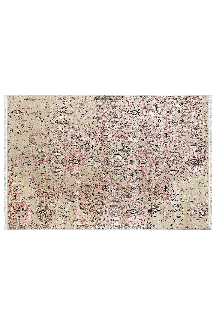 Gold & Blush Pink Hand-Knotted Carpet by Knotty Rugs