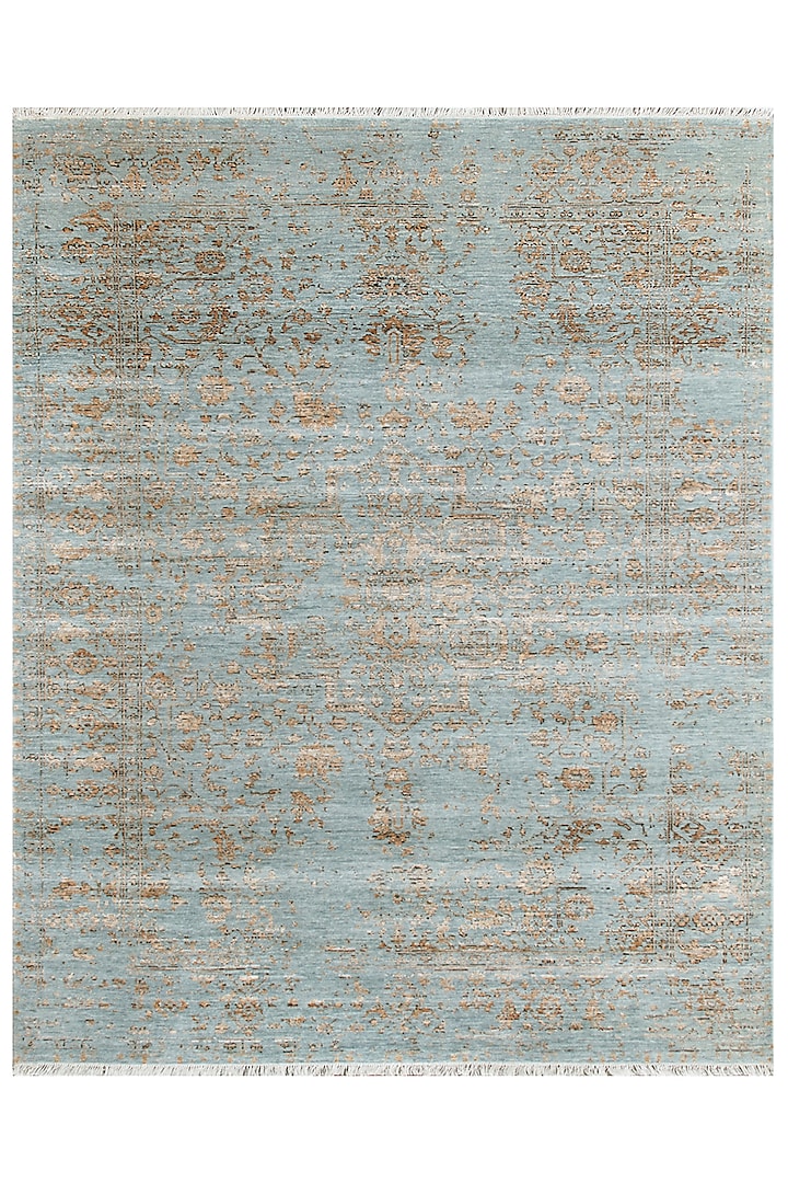 Powder Blue & Gold Hand-Knotted Carpet by Knotty Rugs