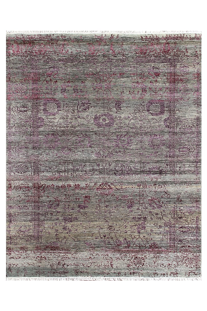 Dark Grey & Dark Pink Hand-Knotted Carpet by Knotty Rugs