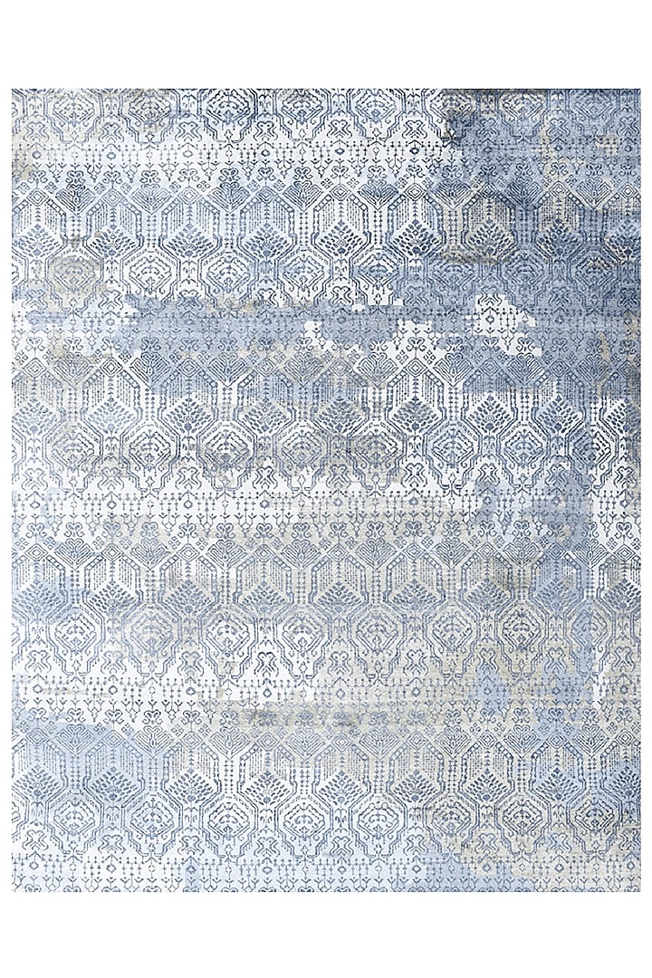 White & Cloudy Blue Hand-Knotted Carpet by Knotty Rugs