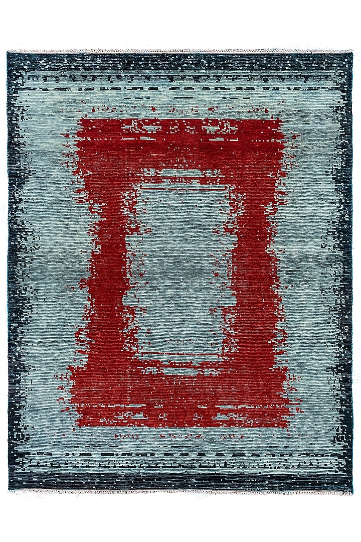 Grey & Cadmium Red Hand-Knotted Carpet by Knotty Rugs