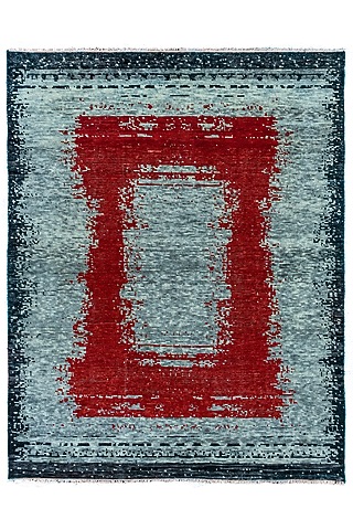 Grey & Cadmium Red Hand-Knotted Carpet by Knotty Rugs