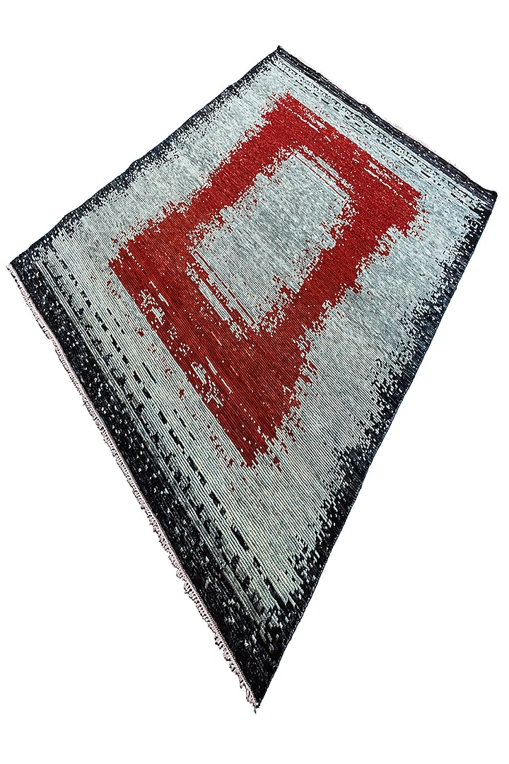 Grey & Cadmium Red Hand-Knotted Carpet by Knotty Rugs at Pernia's Pop Up Shop