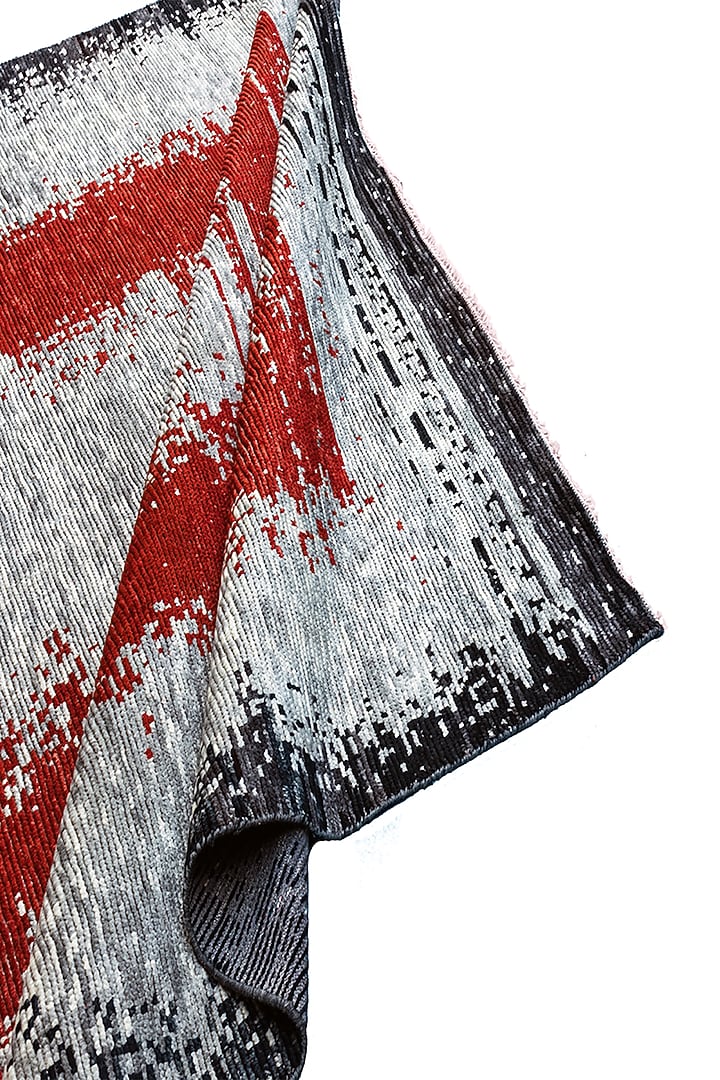Grey & Cadmium Red Hand-Knotted Carpet by Knotty Rugs at Pernia's Pop Up Shop