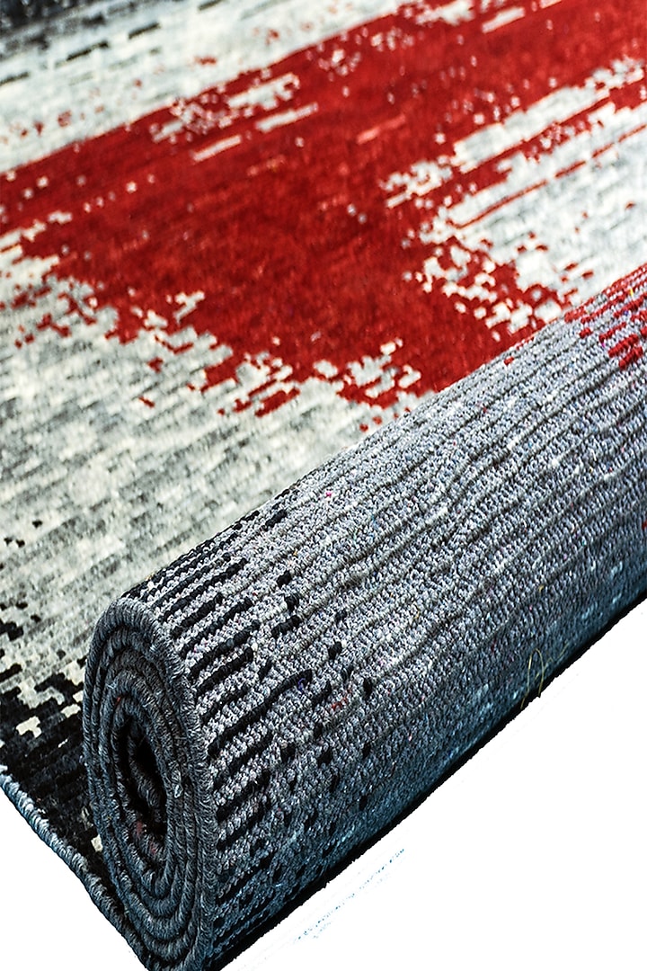 Grey & Cadmium Red Hand-Knotted Carpet by Knotty Rugs at Pernia's Pop Up Shop
