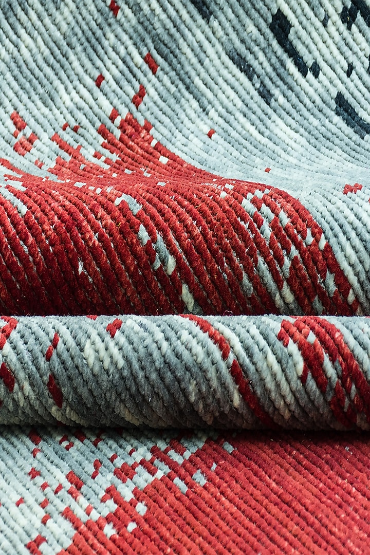 Grey & Cadmium Red Hand-Knotted Carpet by Knotty Rugs at Pernia's Pop Up Shop