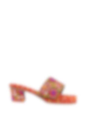 Orange Hand Embroidered Block Heels by KANYAADHAN BY DHIRAJAAYUSHI