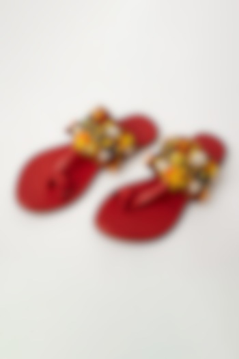 Red Embroidered Flats by KANYAADHAN BY DHIRAJAAYUSHI